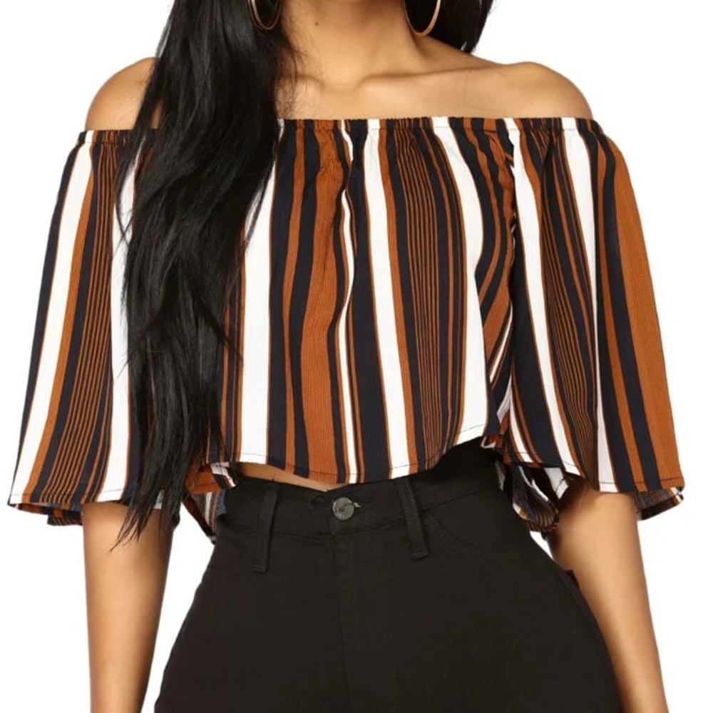 Fashion Nova Striped Off-Shoulder Women's Top